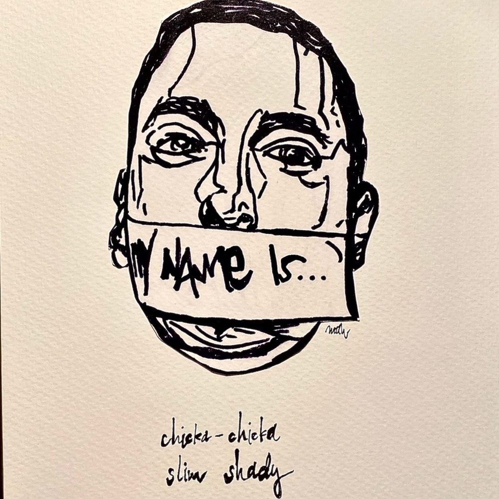 Eminem slim shady print ink art rendition of the photo shown in listing